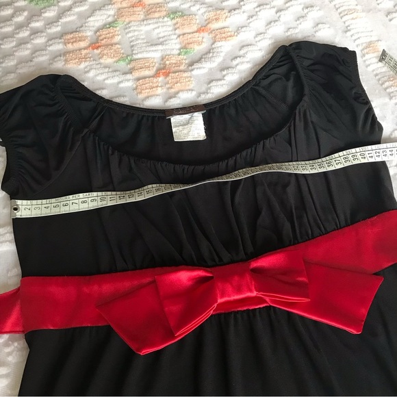 Vintage 90s black red stretchy peasant style top cocktail dress - Picture 10 of 11